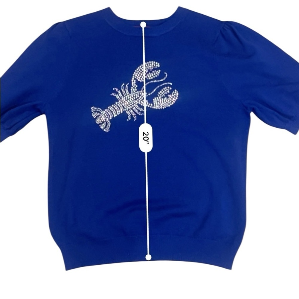 Lobster embellished puff sleeve sweater short sleeve royal blue preppy coastal - Picture 8 of 11